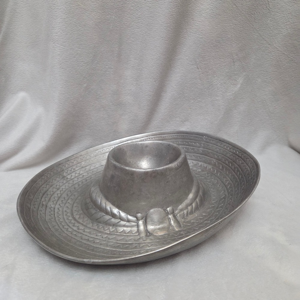 Vintage Mexican Sombrero Chip and Dip Server Cast Metal Salsa Platter